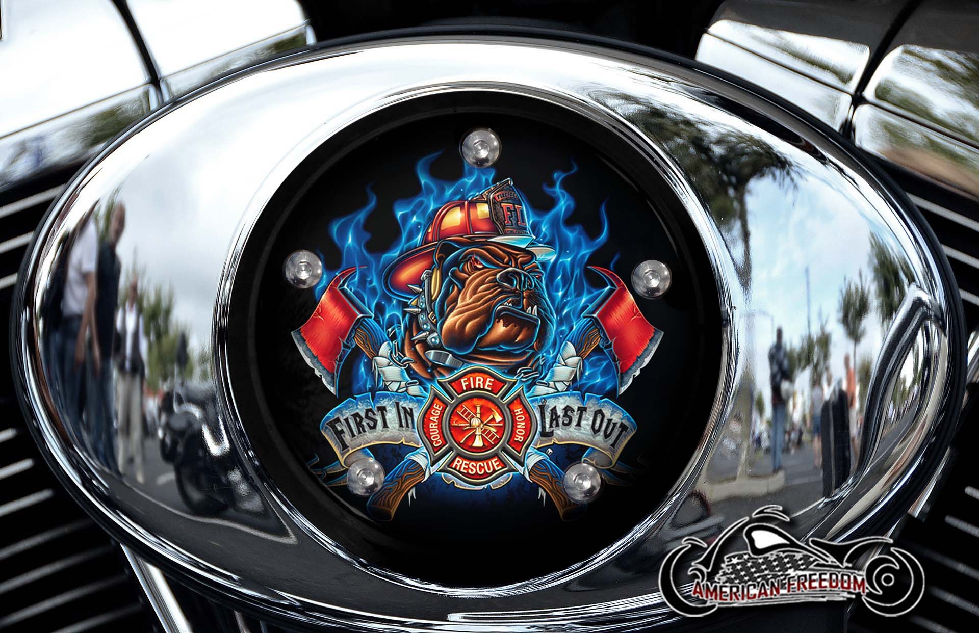 Custom Air Cleaner Cover - Firefighter Blue Flame Dog